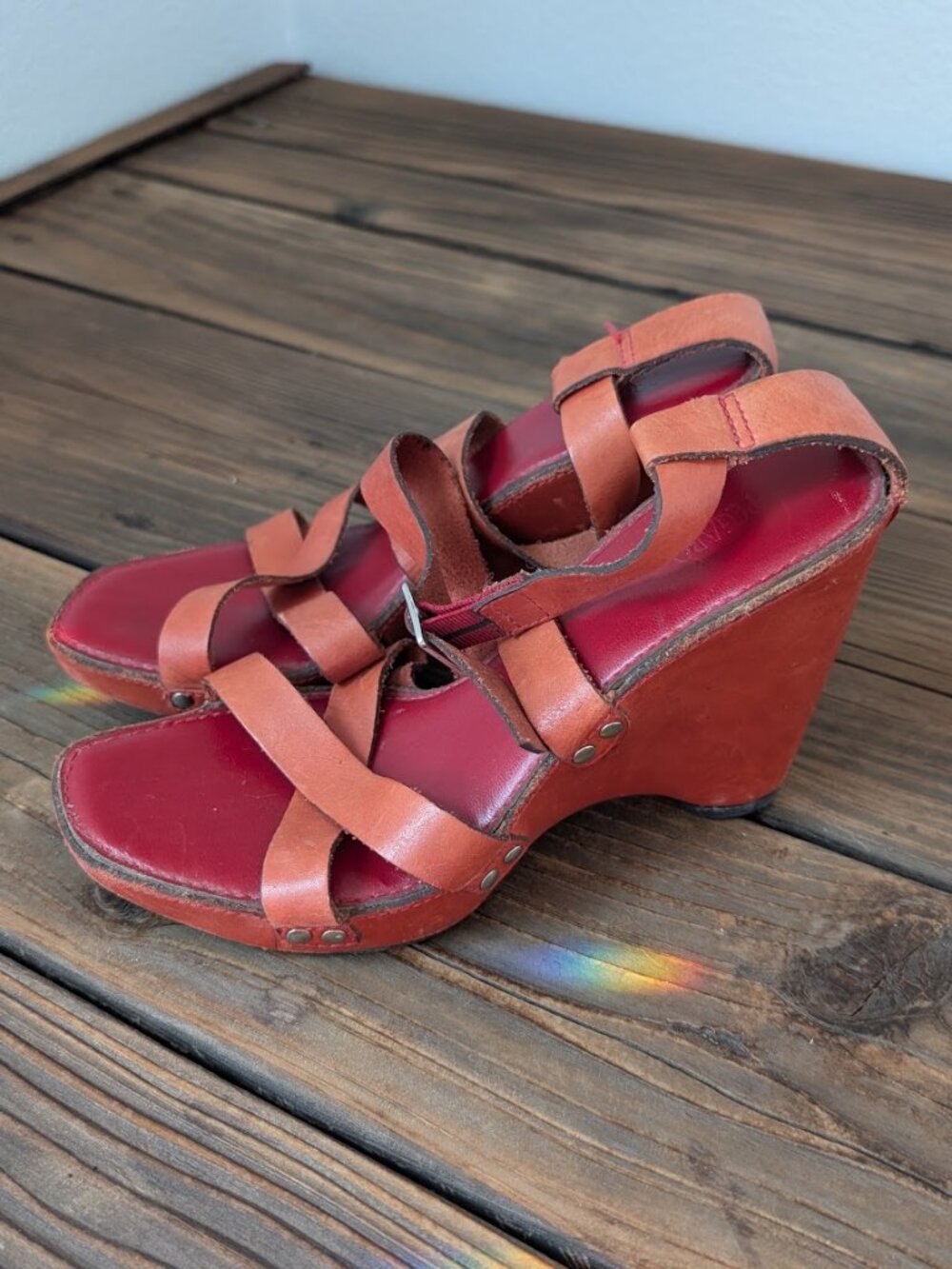 Pegabo Vintage Leather Platform Wedge Heels 36/37